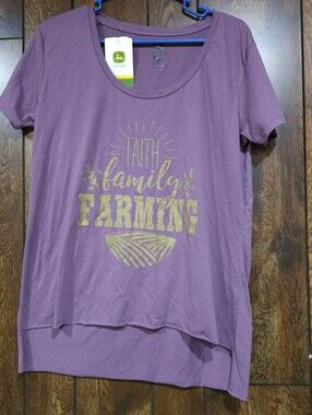 NWT John Deere Faith Family Farming Womens Large Dusty Rose Gold Tee